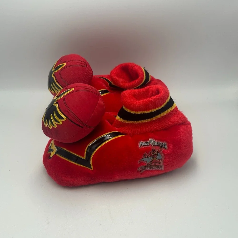 Vintage Power Rangers Mystic Force Red Kids Size 12/13 Plush Slippers 2006 Y2K